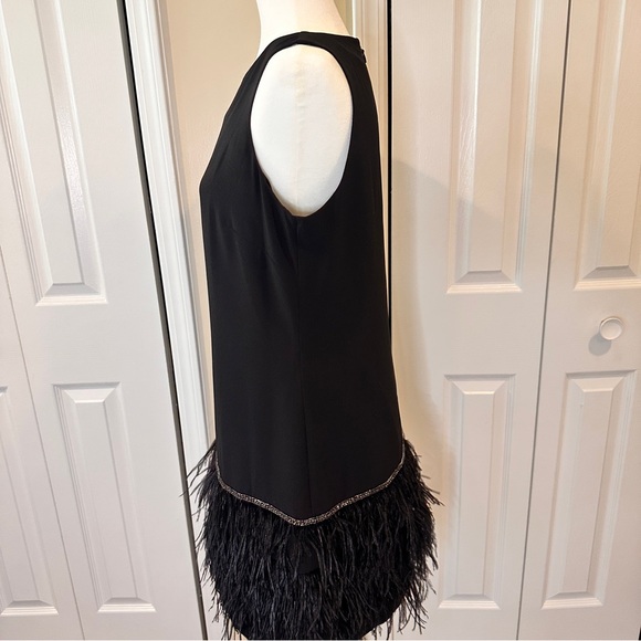 Tahari ASL  Sleeveless Round Neck 100% Ostrich Feather Trim Shift Dress size 8P - Picture 6 of 15
